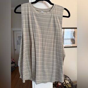 Athleta Gray Striped Muscle Tee